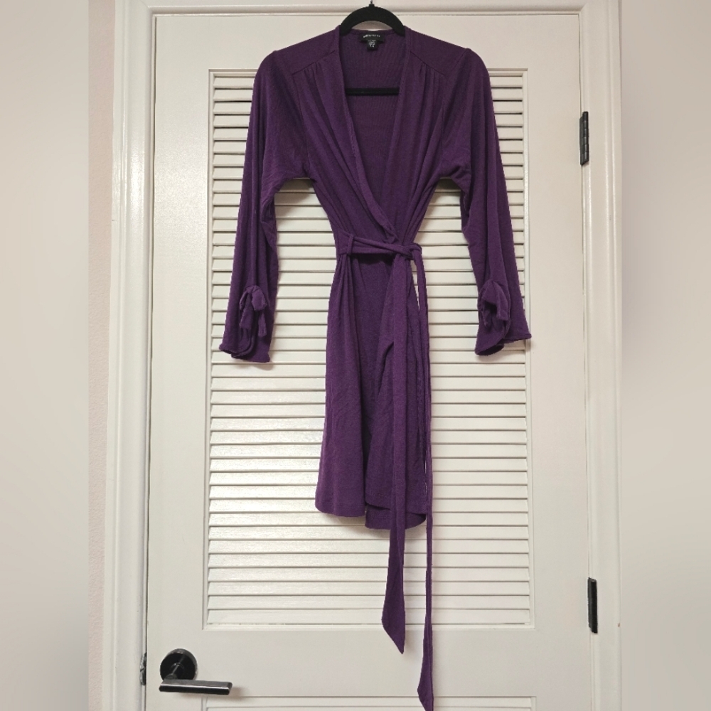 Jones New York - Purple Classic Loungewear Robe With Pockets & Bow Detail